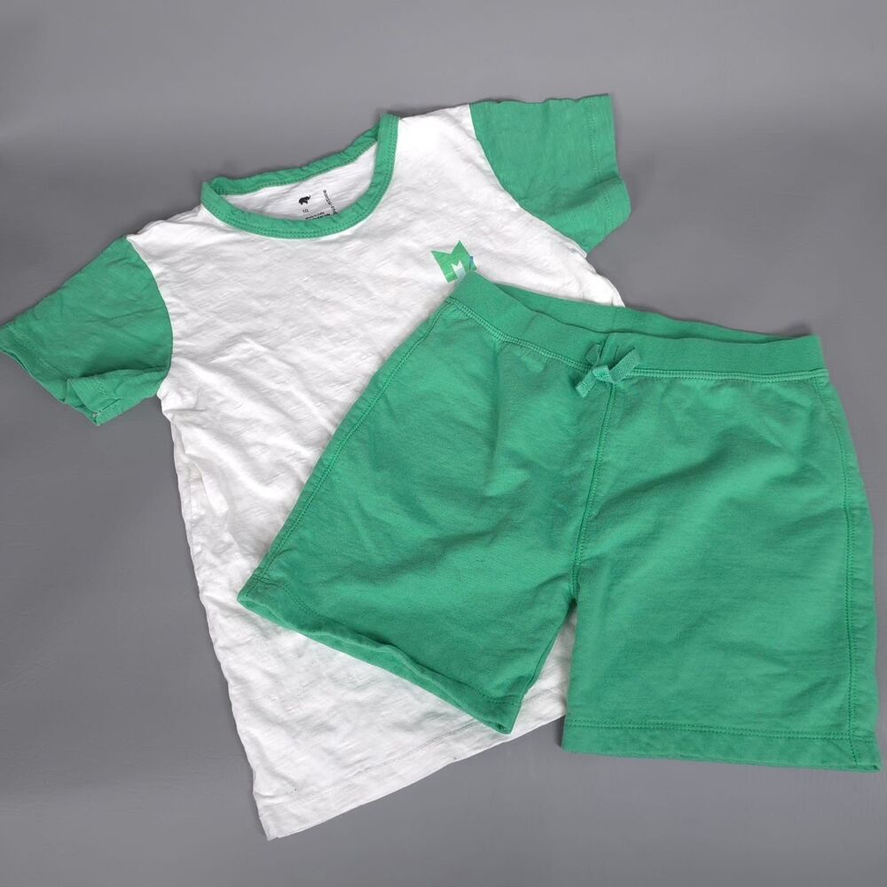 MONICA + ANDY Kids Boys Outfit Set 10 Green White Organic Cotton Shirt Shorts